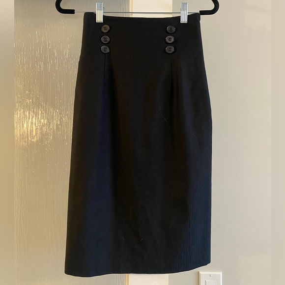 High Waisted Body Contouring Pinstripe Pencil Skirt, Stacked Button Details, 0 - Picture 2 of 3